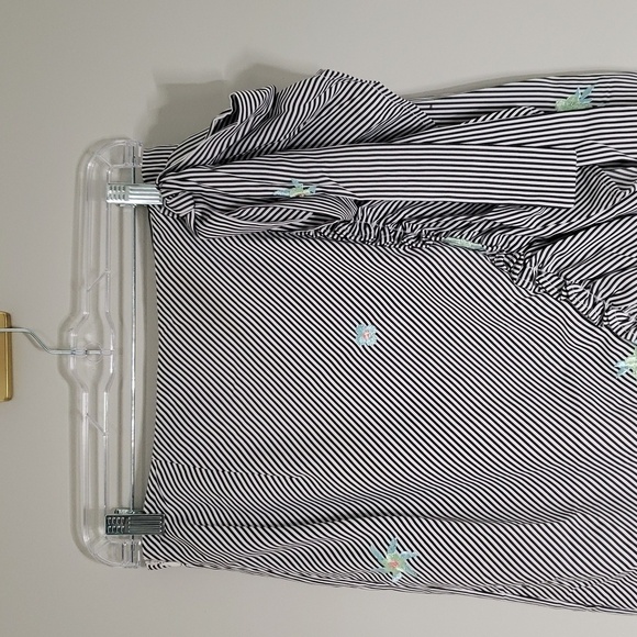 Dance & Marvel Midi Skirt Medium Black White Stripe Floral Ruffle Embroidered - Picture 2 of 16